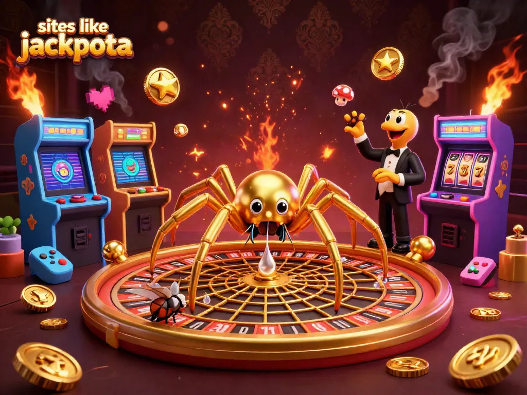 Explore sites like jackpota with a vibrant casino-themed 3D illustration showcasing games and excitement.